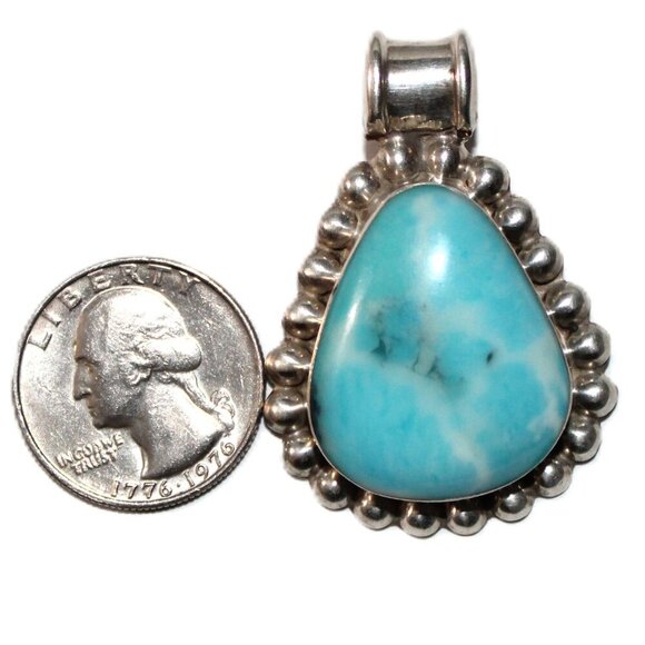 Vintage Sterling Silver Taxco Mexico Blue Stone Southwestern Sllider Penadnt - Picture 2 of 5